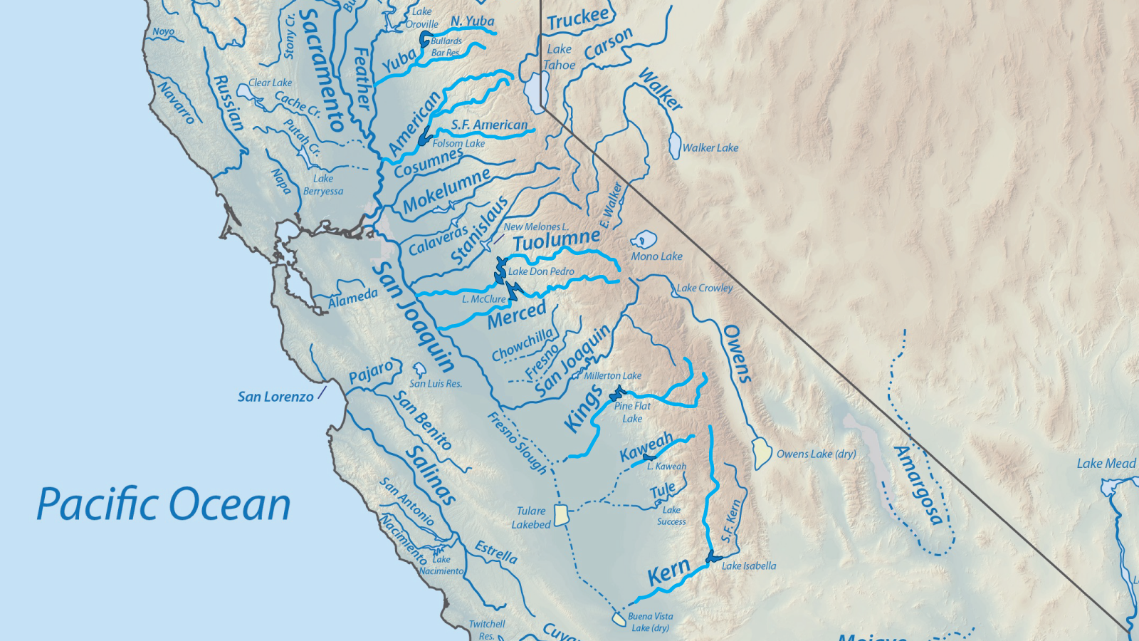 Map of California rivers